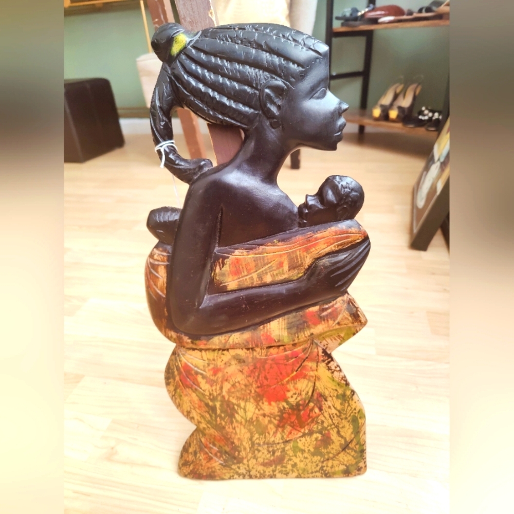 Vintage Figure Tribal Wood Hand Carved wall decor.